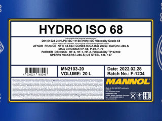 Ulei hidraulic MANNOL 2103 Hydro ISO 68 20L foto 2