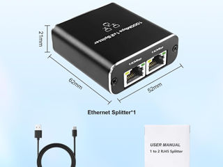 Splitter Ethernet 1 la 2 высокоскоростной сетевой разветвитель 1000 Мбит foto 4