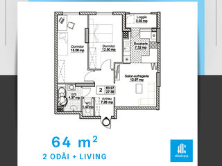 Apartament de mijloc cu 2 camere + salon de 63 m2 / 40 000 EURO foto 9
