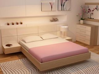 Set mobila dormitor modern alcatuit din pat, noptiere, dulap si comoda cu oglinda foto 2