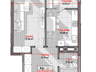 Apartament cu 1 cameră, 41 m², Telecentru, Chișinău foto 3