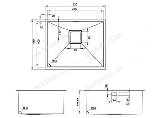 Chiuveta Fabiano Quadro 53 R10 Inox cu montare sub blat. Кухонная мойка под столешницу Quadro. foto 4