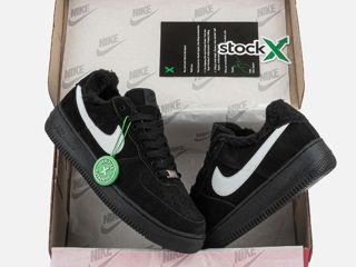 Nike Air Force 1 Low Black/White Suede cu blana/ с мехом foto 10