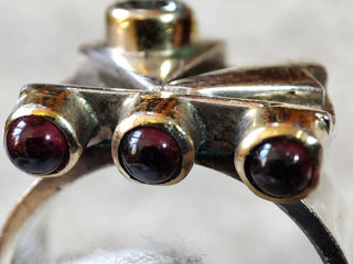 дизайнерское кольцо серебро + золото  с гранатами и топазом всё натуральное  проверяем !  17.5 раз foto 4