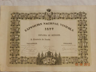 Diplom Vinicol din anul 1877