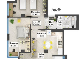 Apartament cu 2 camere, 63 m², Sculeni, Chișinău foto 8