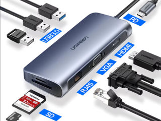 USB-концентратор 9-в-1 Type-C на 4K HDMI 1080P VGA RJ45 PD100W SD и TF USB3.0