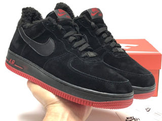 Nike Air Force 1 Low Suede Black/Red cu blana / с мехом