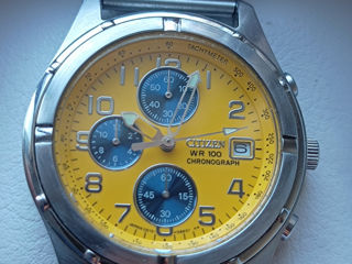 Citizen Chronograph Watch  0510-H22951 K Yellow Dial Blue Subdials 38mm Stainless