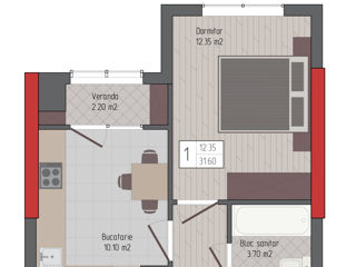 Apartament cu 2 camere, 44 m², Centru, Comrat foto 7