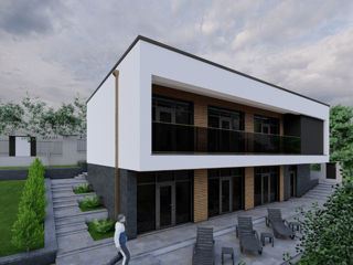 Casă de locuit individuală cu 2 niveluri / D+P / stil modern / construcții / proiecte / 3D