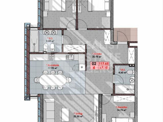 3-х комнатная квартира, 117 м², Телецентр, Кишинёв