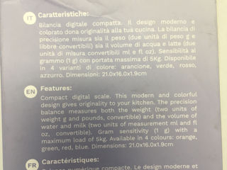 Cântar digital de bucătărie absolut nou, Italia, cântărește până la 5 kg, este foarte compact, am do foto 9