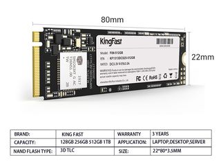 1179 Lei ! - M.2 NVMe SSD 512GB KingFast F8N, PCIe3.0 x4 / NVMe1.3, M2 Type 2280 form factor foto 2