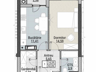 Apartament cu 1 cameră, 42 m², Durlești, Chișinău foto 6