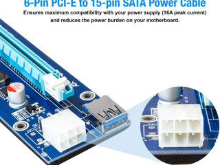 Gpu Pci-e Riser Ver 006c 6pin Connector Pcie Express X1 To X16 Riser Card Usb 3.0 Graphics Extension foto 3
