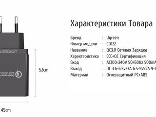 Зарядное устройство Ugreen Quick Charge 3.0 / 18W + Ugreen USB Type-C Cable foto 6