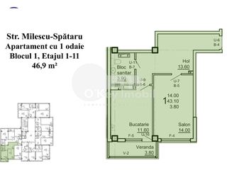 Apartament 1 cameră, 47 mp, variantă albă, Ciocana 26640 € foto 10