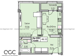 Apartament cu 1 cameră, 49 m², Poșta Veche, Chișinău foto 3