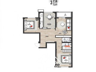 Apartament cu 3 camere, 73 m², Durlești, Chișinău foto 5