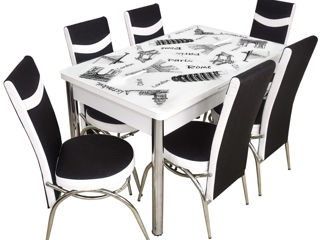 Set de masa cu scaune VLM Kelebek II 0316(6 scaune Merchan Black/White)