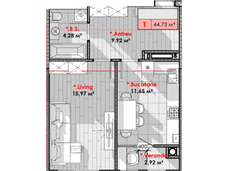 Apartament cu 1 cameră, 41 m², Centru, Chișinău foto 3