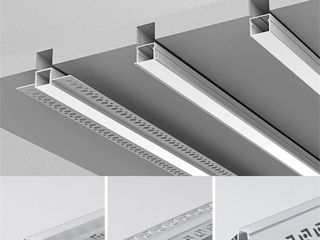 Profil din aluminiu pentru bandă LED incastrat rigips, panlight, profil LED incastrat sub tencuiala foto 5
