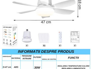 Ventilator de tavan si lumina LED 2 in 1 cu telecomanda foto 3