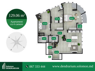 Apartament cu 4 camere, 129mp. SolomonDendrarium.Centru, vedere spre parc. Parcare subterană! foto 2