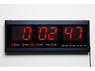 Светодиодные часы длиной 0,5м внутренние красные с термометром и секундами 220В при 5В