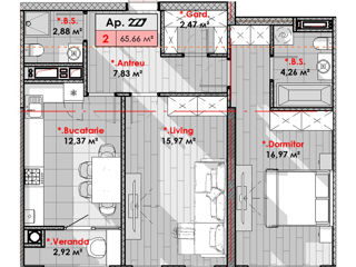 Apartament cu 2 camere, 66 m², Telecentru, Chișinău foto 3