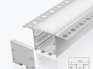 Profil din aluminiu pentru bandă LED incastrat rigips, panlight, profil LED incastrat sub tencuiala foto 3