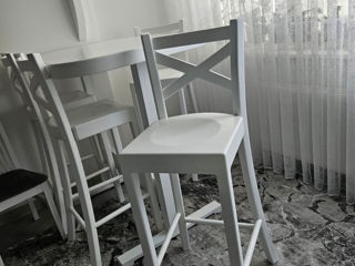 Set masă și scaune de bar, 5 piese, lemn masiv  alb foto 3