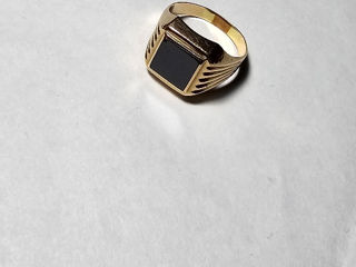 Золотая мужская печатка, перстень, кольцо с агатом. 585
