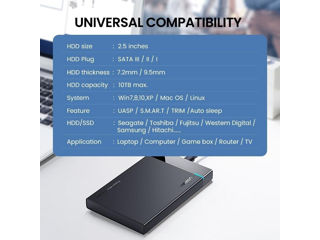 Carcasa hard disk extern Ugreen, USB 3.0, Compatibil cu SSD/HDD, 2,5", Negru (fara disc) foto 14