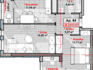 Apartament cu 2 camere, 58 m², Râșcani, Chișinău foto 3