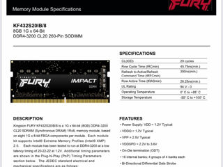 Оперативная память KF432S201B/8 Kingston fury ddr 4 8 gb 3200 для ноутбуков foto 4