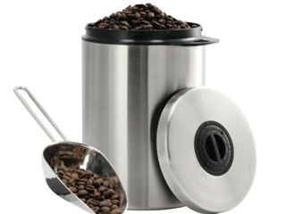 Cutie nouă din oțel inoxidabil pentru boabe de cafea de 2,2 kg, cu lopată