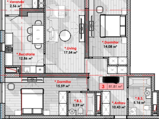 Apartament cu 3 camere, 82 m², Râșcani, Chișinău