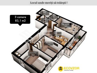 Apartament cu 3 camere, 83 m², Poșta Veche, Chișinău foto 2