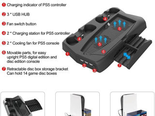 Вентилятор охлаждения и зарядная станция для двух контроллеров для консоли Playstation 5 PS5 foto 2