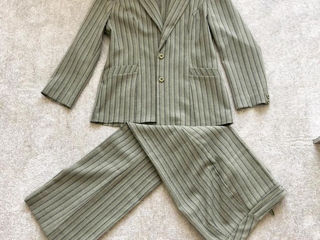 Costum verde kaki in dungi pantaloni cu jacheta fara captuseala L XL женские костюмы