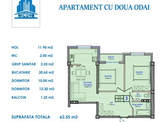 Apartament cu 2 camere, 63 m², Durlești, Chișinău foto 4