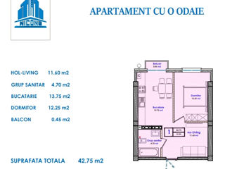 Apartament cu 1 cameră, 43 m², Durlești, Chișinău foto 4