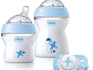 Chicco Set De Biberoane+ Suzeta, Plastic, Tetina Din Silicon  Ml Blue 0+ foto 1