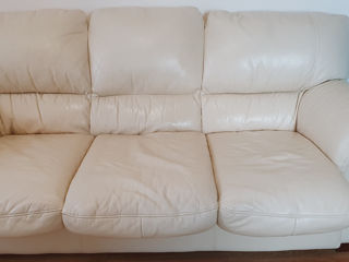 Set canapea extensibilă + 2 fotolii , piele naturală, bej foto 2