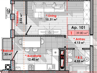 Apartament cu 1 cameră, 39 m², Telecentru, Chișinău foto 2