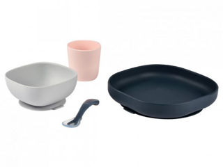 Set de masa silicon Beaba 4 piese Night Blue foto 2