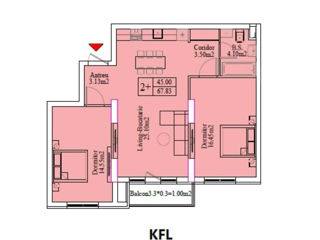 Apartament cu 2 camere, 68 m², Centru, Ungheni