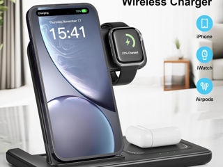 Incarcator Wireless 3 in 1 iPhone Apple Watch 15W foto 4